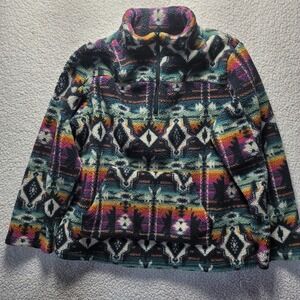 Crazy Train Aztec Sherpa Fleece Pullover Quarter Zip Multi Color Western Mens M